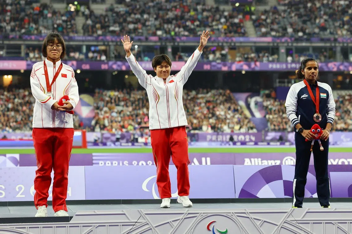 Zhou Xia won China's first gold of the athletics events when she sprinted to the women's T35 100m at the Paris Paralympics.