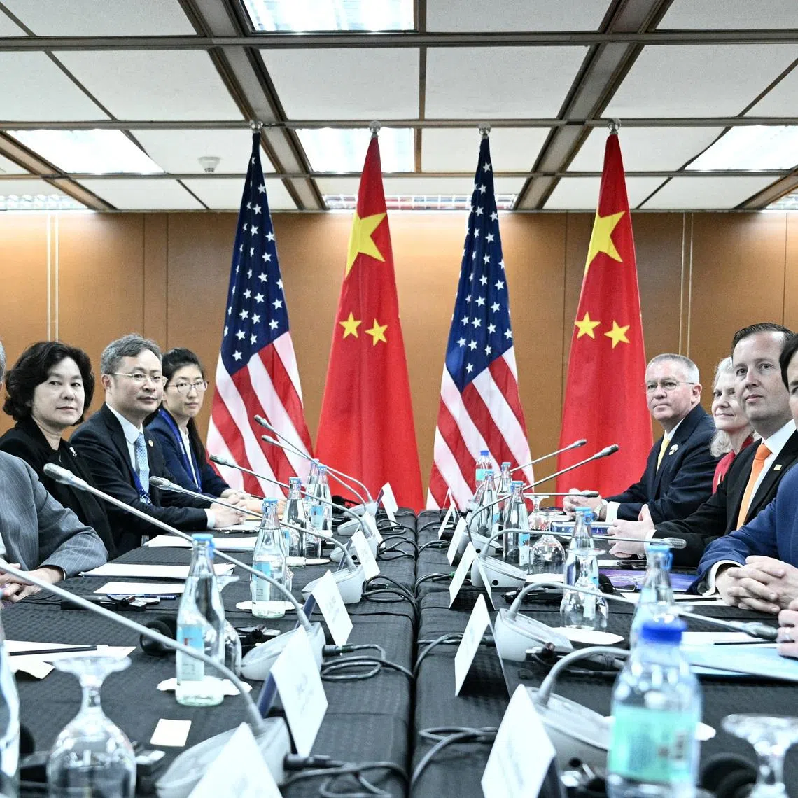 US Secretary of State Marco Rubio (front left) takes part in a bilateral meeting with China’s Foreign Minister Wang Yi (front right) on the sidelines of the Asean Foreign Ministers’ Meeting in Manila on July 22.