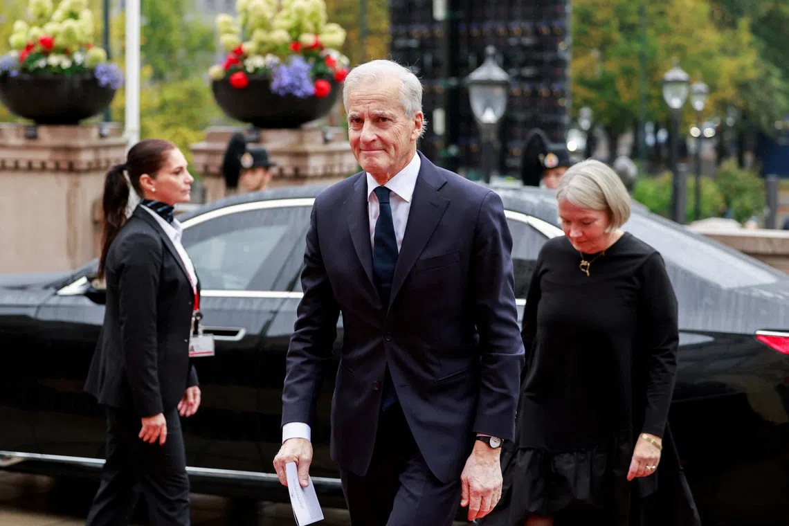 Prime Minister Jonas Gahr Stoere on his way to the ceremonial opening of the 171st Storting, in Oslo, Norway, October 2, 2026.  NTB/Jonas Been Henriksen via REUTERS
