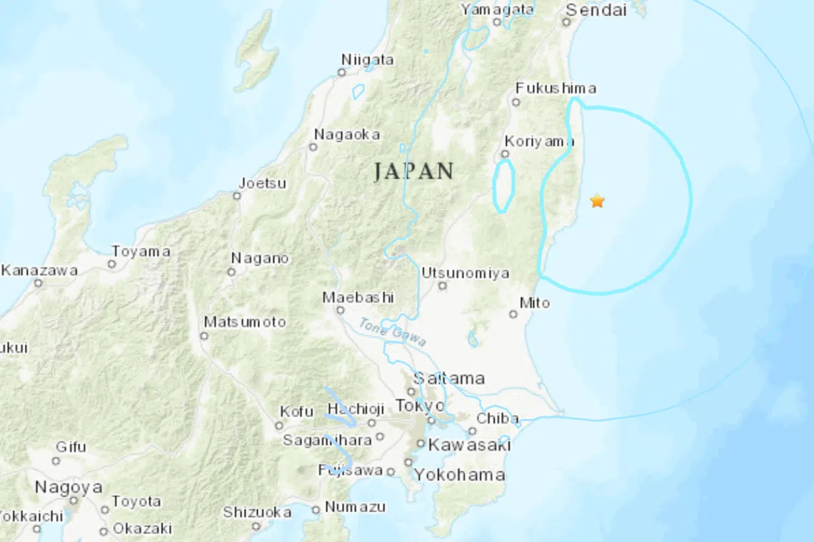 The epicentre of the earthquake was off the coast of Fukushima prefecture, where strong tremors were recorded.