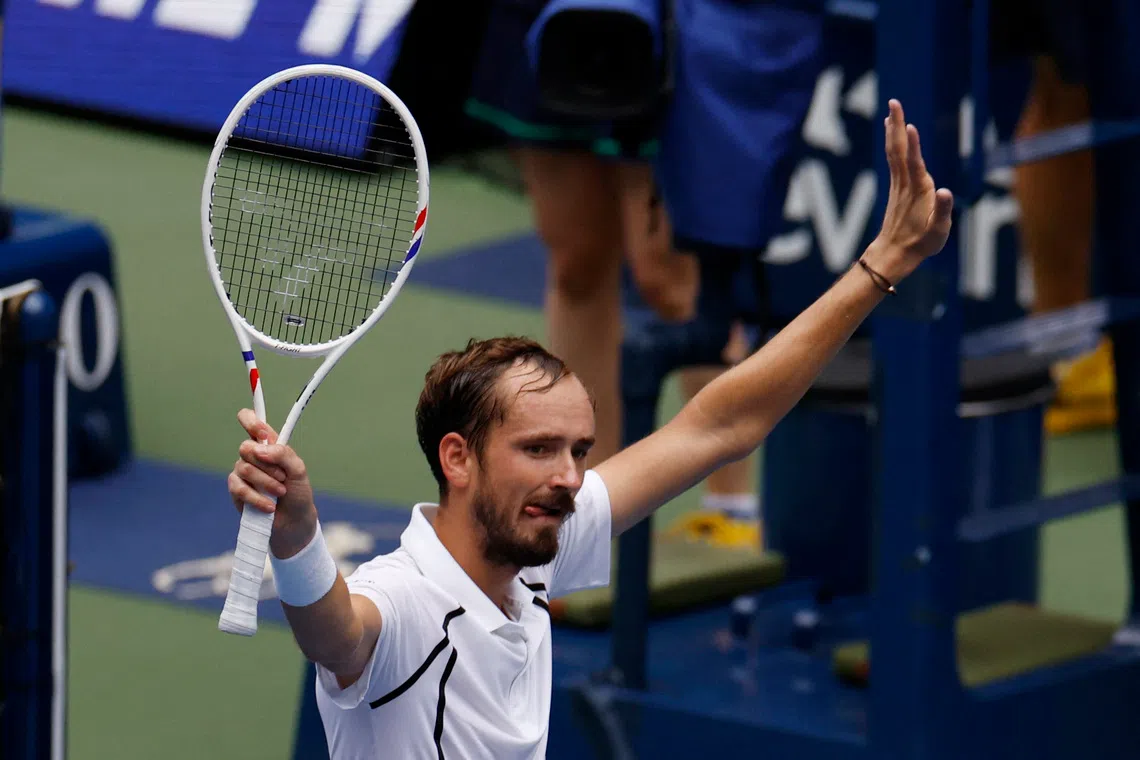 Tennis - U.S. Open - Flushing Meadows, New York, United States - September 2, 2026 Russia's Daniil Medvedev celebrates after winning his second round match against Sebastian Gorzny of the U.S. REUTERS/Shannon Stapleton