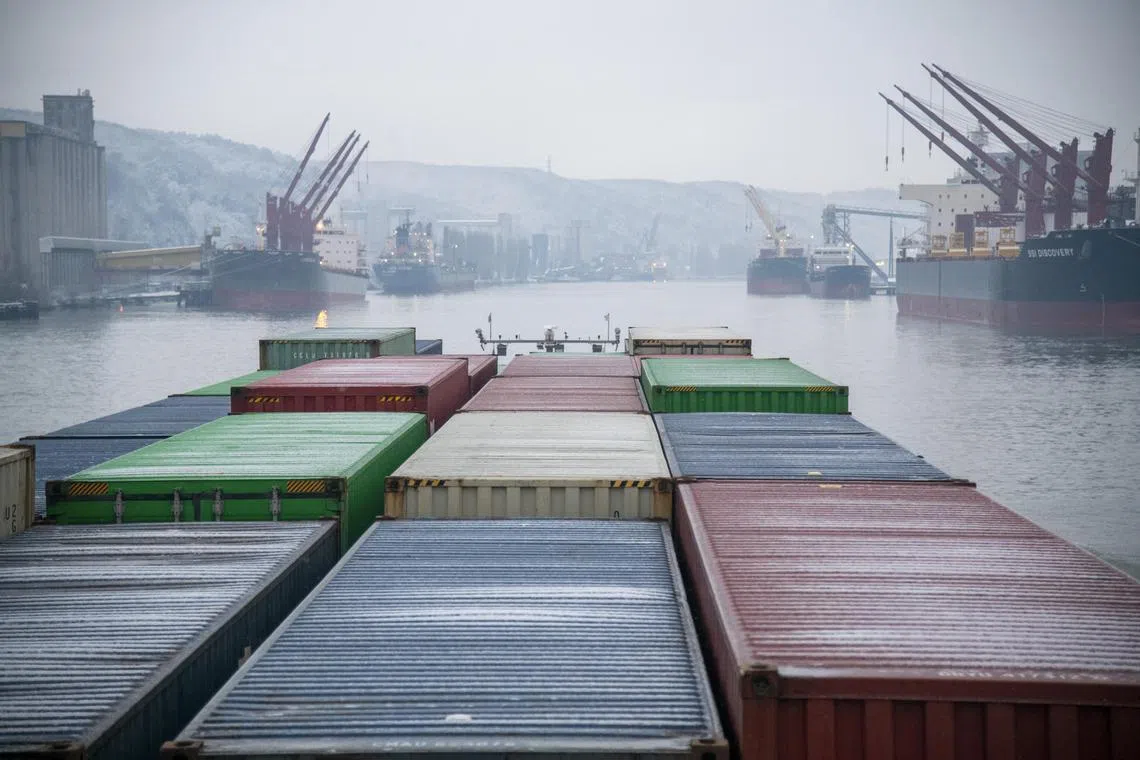 **EMBARGO: No electronic distribution, Web posting or street sales before 12:01 a.m. ET Wednesday, June 5, 2024. No exceptions for any reasons. EMBARGO set by source.** A cargo ship on the Seine in Rouen, France, on its way from Le Havre to Paris, Jan. 18, 2024. Much of Europe's economic organization is built for "the world of yesterday," said Mario Draghi, former president of the European Central Bank. (James Hill/The New York Times)
