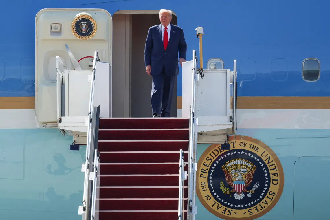 US President Donald Trump disembarking the Air Force One at Kuala Lumpur International Airport on Oct 26.