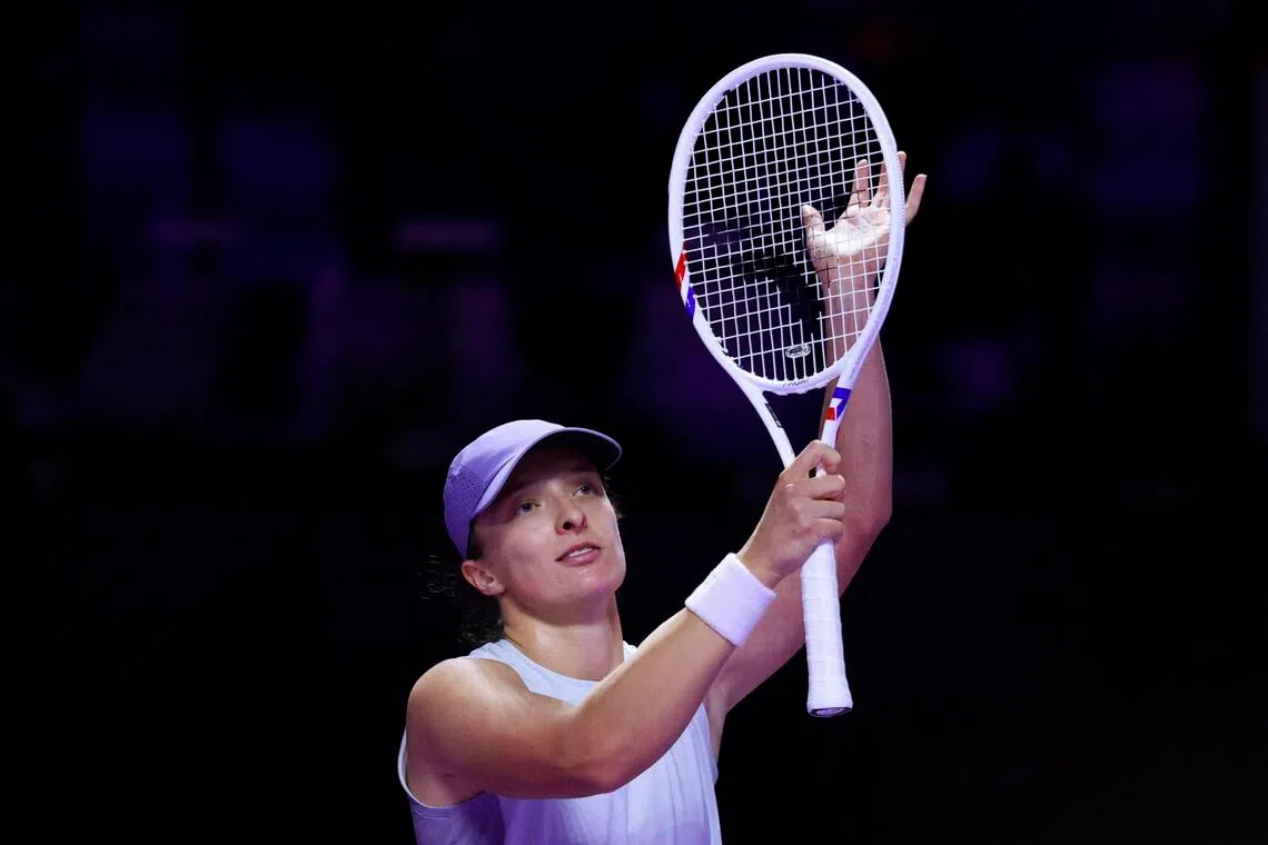 Poland's Iga Swiatek celebrates after winning her round of 32 match against Madison Keys of the US.