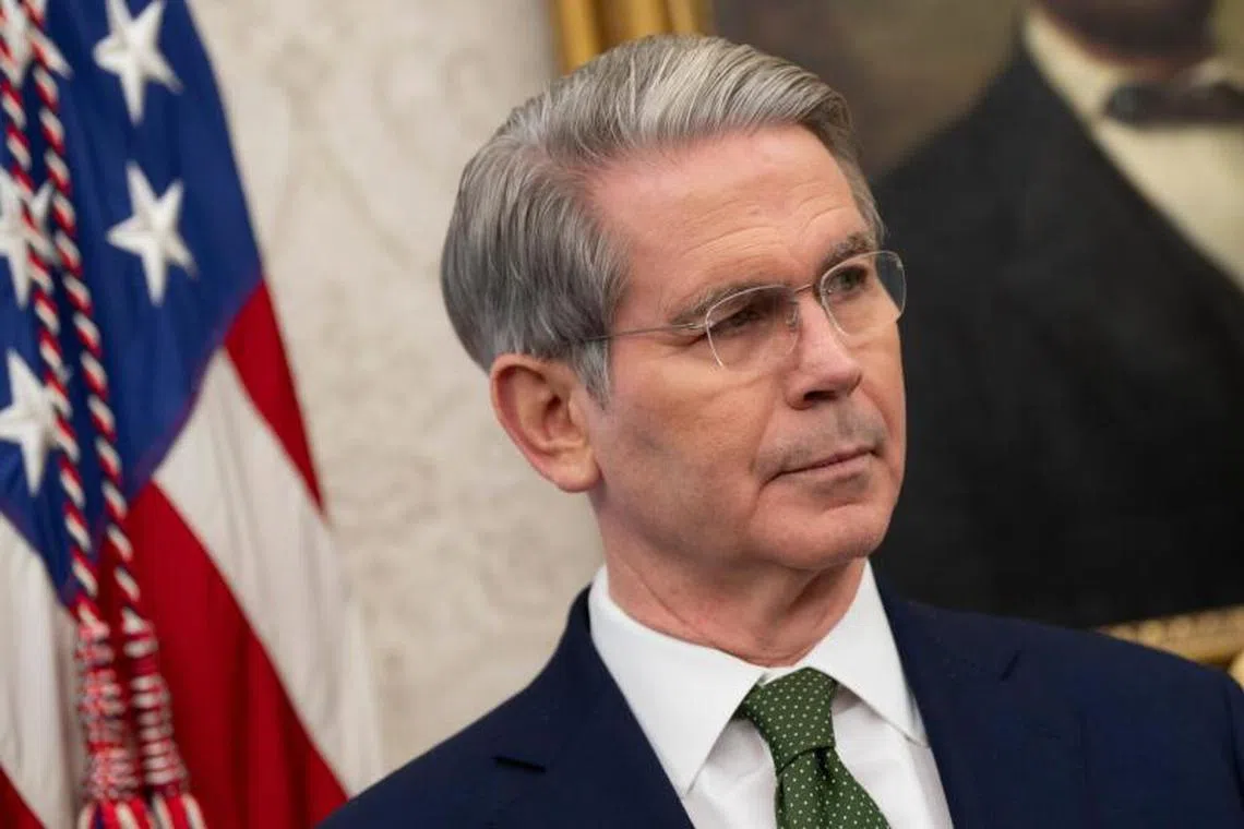 Scott Bessent, US Treasury secretary, during an executive order signing ceremony in the Oval Office of the White House in Washington, DC, US, on Monday, Feb. 3, 2025. President Donald Trump signed an executive action he said would direct officials to create a sovereign wealth fund for the US, following through on an idea he floated during the presidential campaign. Photographer: Chris Kleponis/CNP/Bloomberg