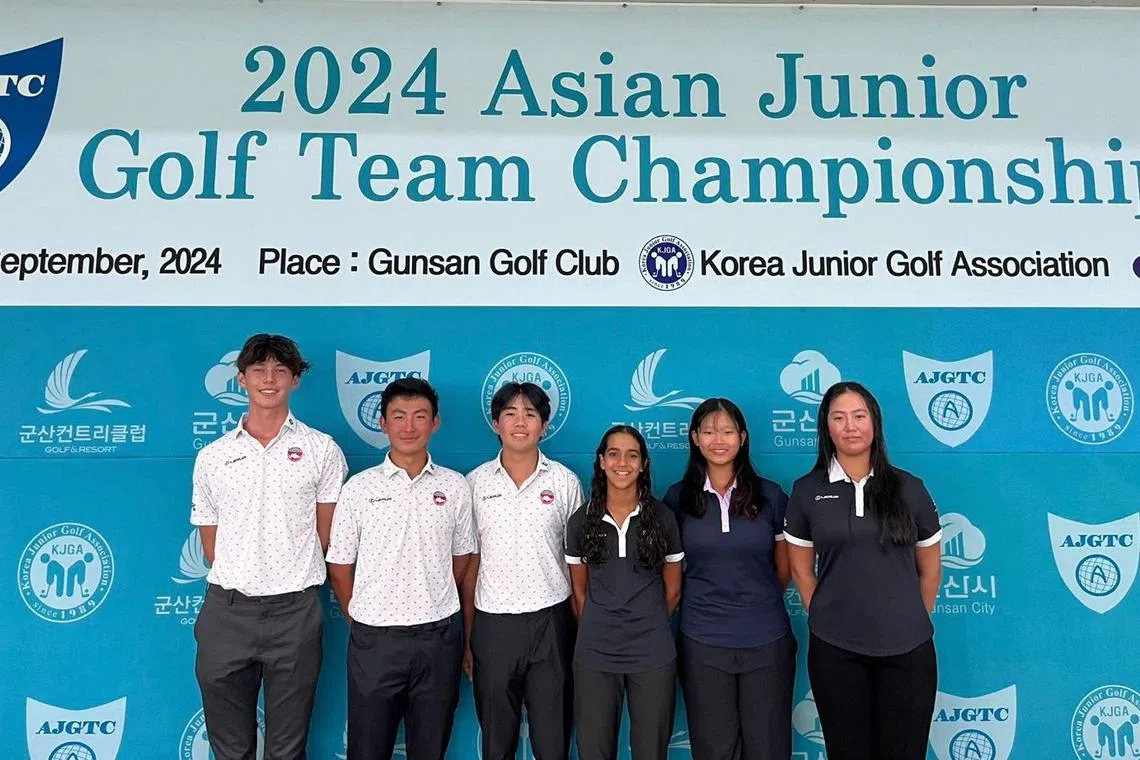 National golfer Brayden Lee (second from left) won the boys' individual title at the Asian Junior Team Golf Championships on Sept 12, 2024.