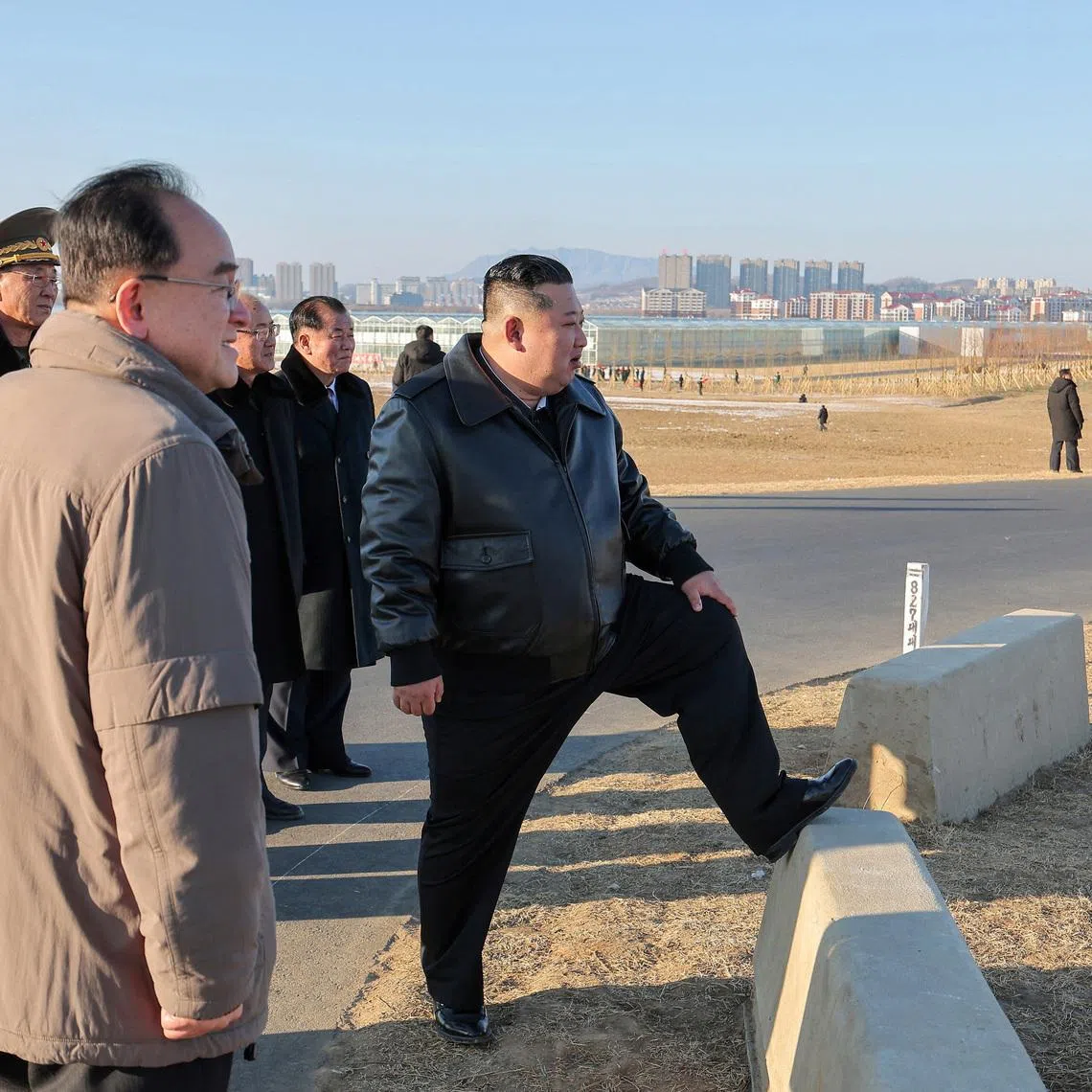 North Korean leader Kim Jong Un visits a greenhouse farm construction site along the country's border with China, in North Korea, January 2, 2026, in this picture released by North Korea's official Korean Central News Agency.  KCNA via REUTERS