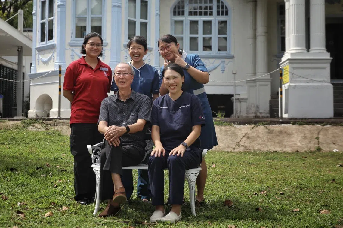 Mr Leong Weng (seated, left), who was treated in 2024 for multi-drug-resistant tuberculosis pictured at the National Tuberculosis Care Centre on March 17.