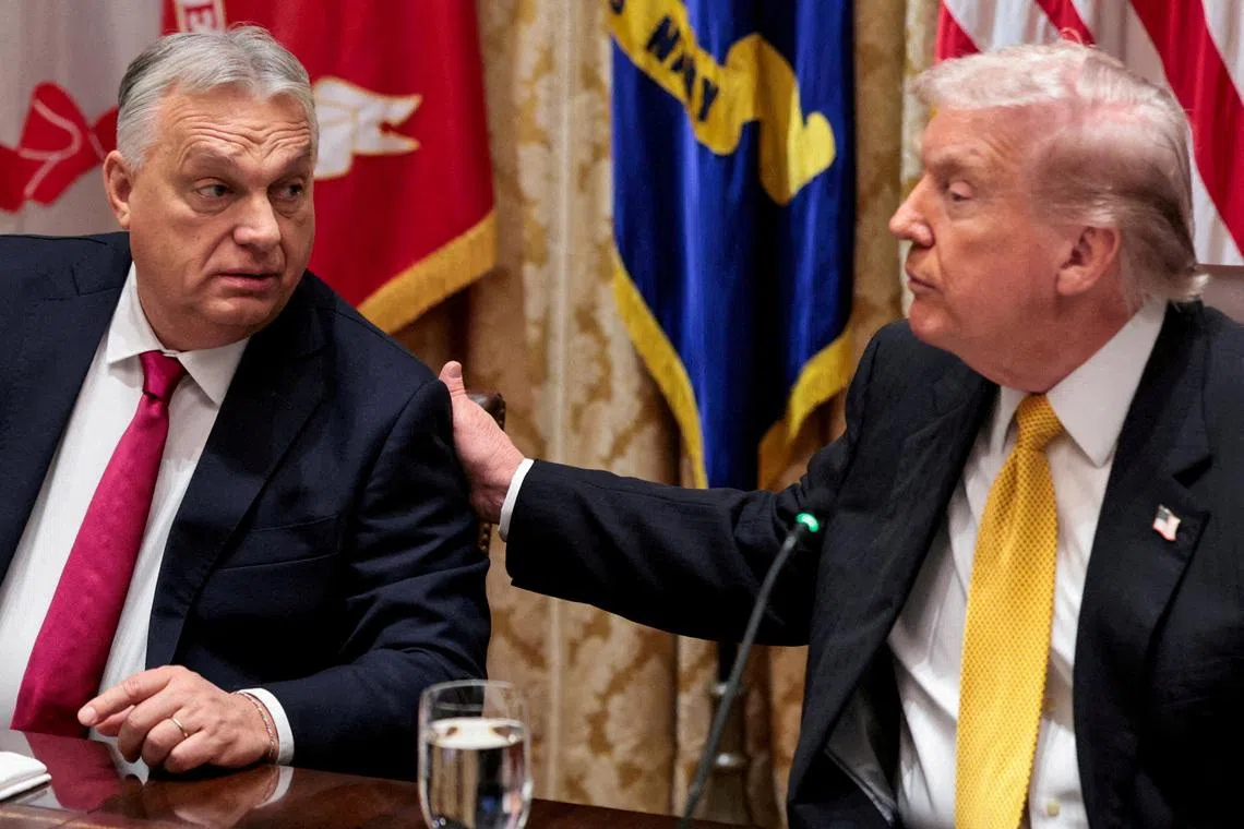 FILE PHOTO: U.S. President Donald Trump hosts a bilateral lunch with Hungary's Prime Minister Viktor Orban at the White House in Washington, D.C., U.S., November 7, 2025. REUTERS/Jonathan Ernst/File Photo/File Photo