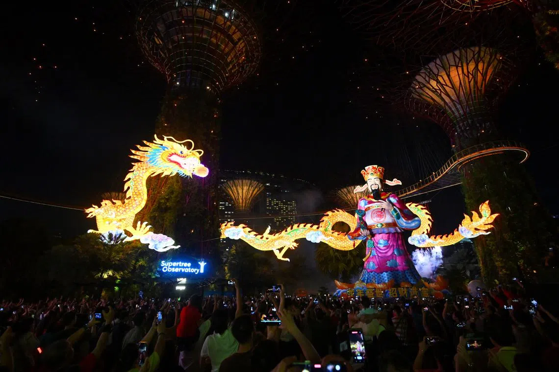 Firecrackers set off at the River Hongbao at midnight to usher in the Lunar New Year on Feb 10, 2024.