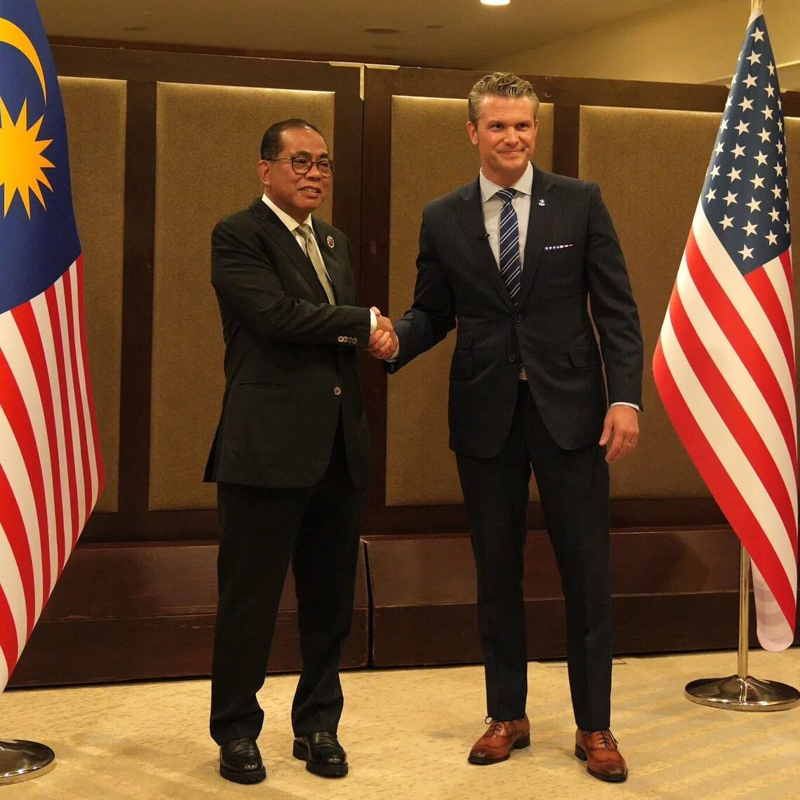 Malaysian Minister of Defence Mohamed Khaled Nordin (left) met his American counterpart Pete Hegseth in Kuala Lumpur on Oct 30.