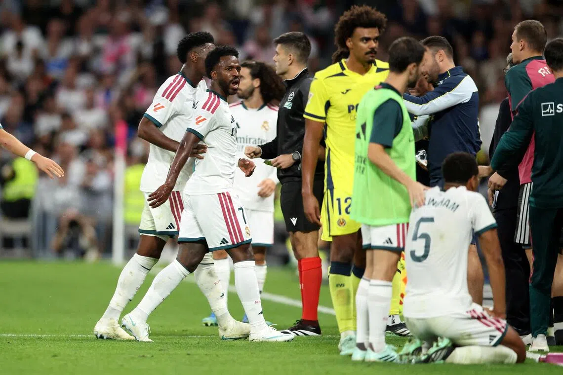 Real Madrid’s Vinicius Jr leaving the pitch after being sent off in their 1-0 win over Villarreal on Oct 10.