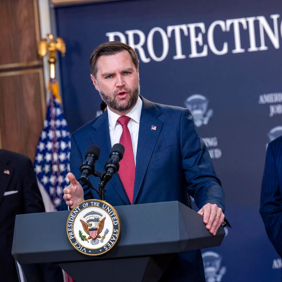 US Vice-President J.D. Vance answering questions at an Oct 8 White House press conference.