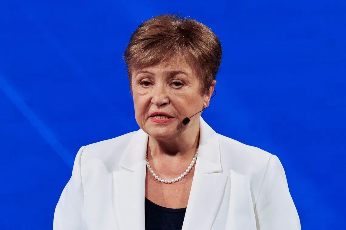 International Monetary Fund (IMF) Managing Director Kristalina Georgieva delivers remarks ahead of the annual IMF-World Bank fall meetings, at the Milken Institute in Washington, D.C., U.S., October 8, 2025. REUTERS/Jonathan Ernst