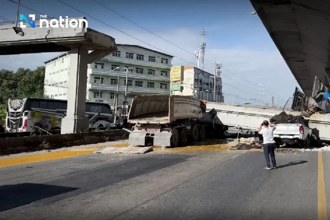 Pickup driver killed after overpass collapses in Thai province near Bangkok