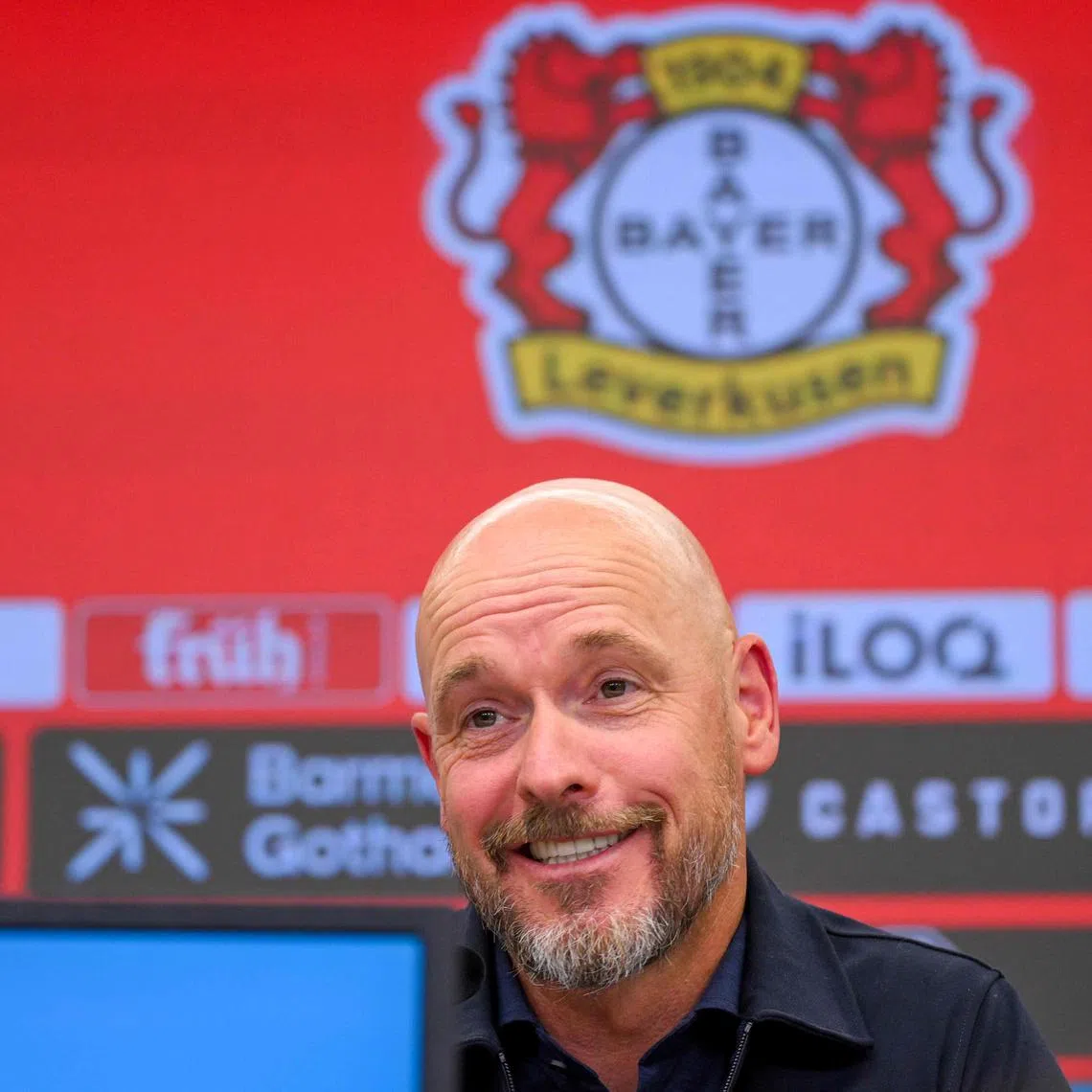 Erik ten Hag speaks during a press conference to announce his appointment as Bayer Leverkusen head coach.
