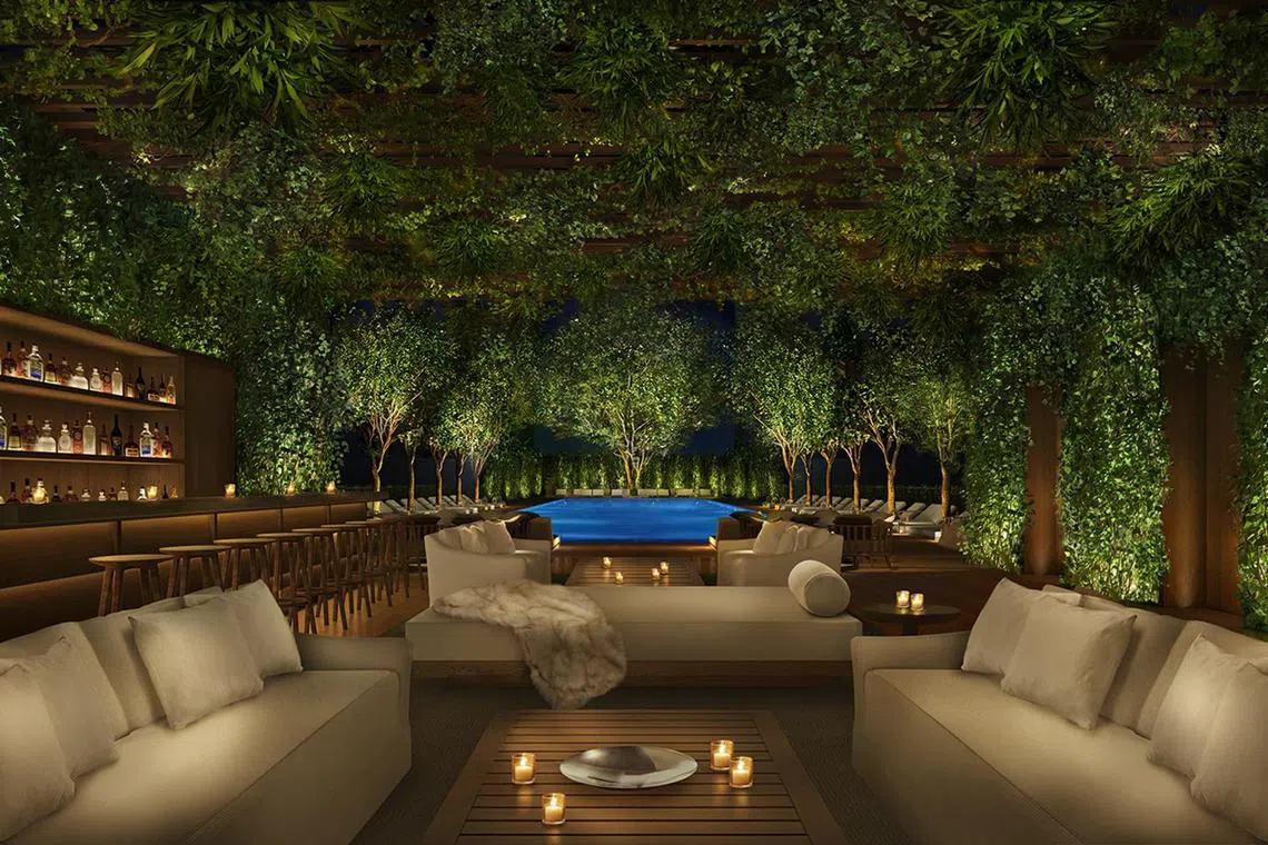  The Roof at The Singapore Edition offers semi-al fresco dining by the hotel's swimming pool.