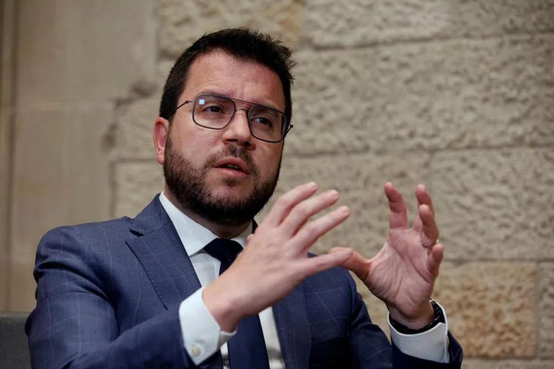 Catalonia's regional head of government Pere Aragones speaks during an interview at Palau de la Generalitat in Barcelona, Spain, April 20, 2022. Picture taken April 20, 2022. REUTERS/Albert Gea/File Photo