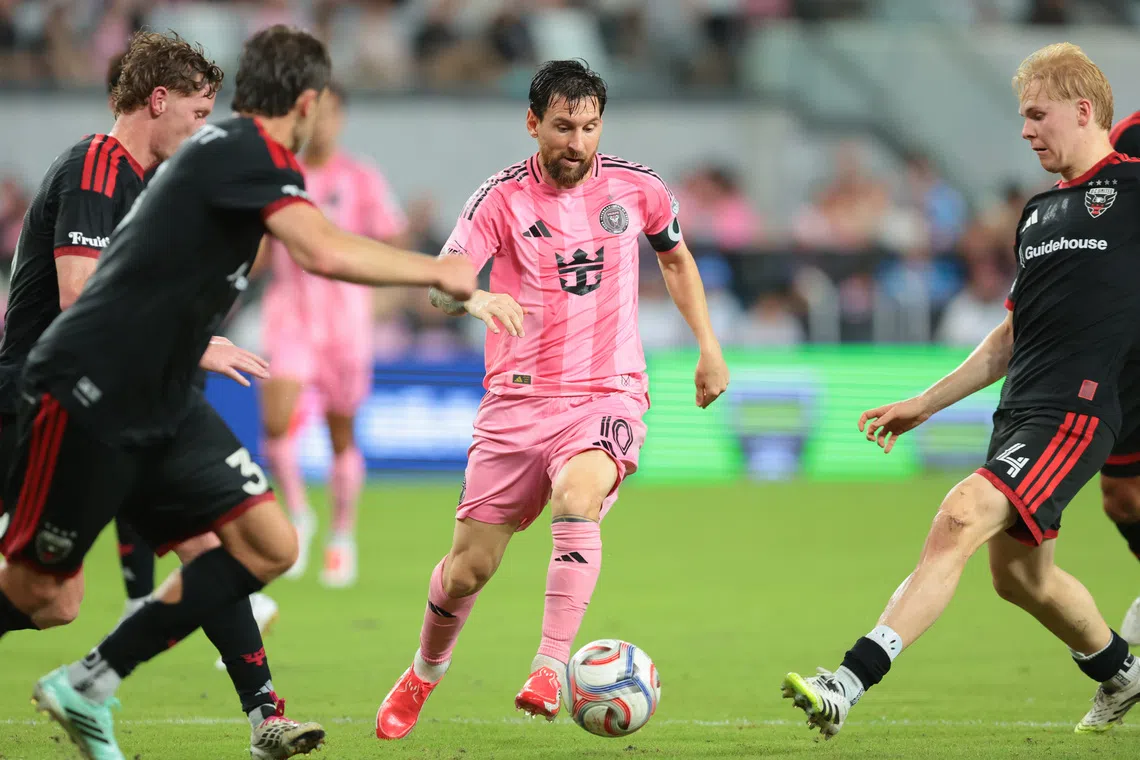 FILE PHOTO: Oct 10, 2026; Miami, Florida, USA; Inter Miami CF forward Leo Messi (10) dribbles the ball against D.C. United during the second half at Nu Stadium. Mandatory Credit: Sam Navarro-Imagn Images/File Photo