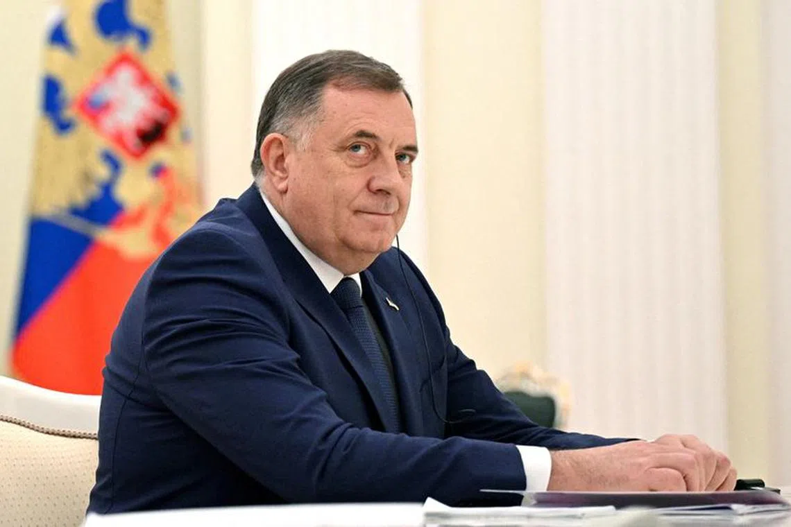 FILE PHOTO: Bosnian Serb leader Milorad Dodik attends a meeting with Russian President Vladimir Putin in Moscow, Russia, May 23, 2023. Sputnik/Alexey Filippov/Pool via REUTERS/File Photo