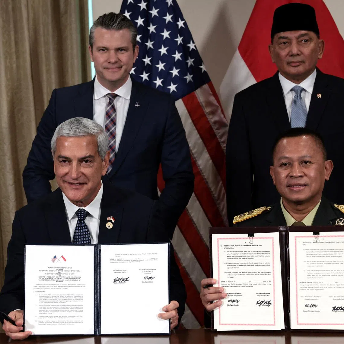 US Defence Secretary Pete Hegseth and Indonesia's Defense Minister Sjafrie Sjamsoeddin signed a Memorandum of Understanding at the Pentagon on April 13.