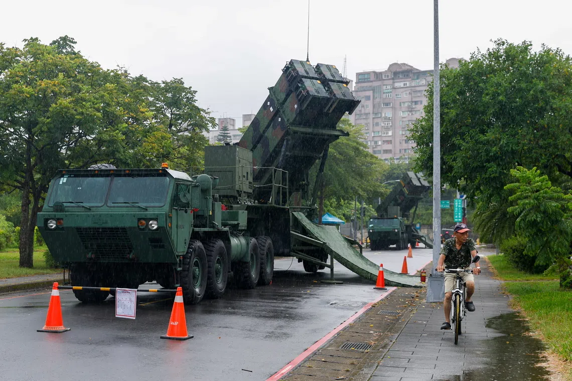 The Taiwan military Patriot air defence system deployed at a park in Taipei on Aug 6.