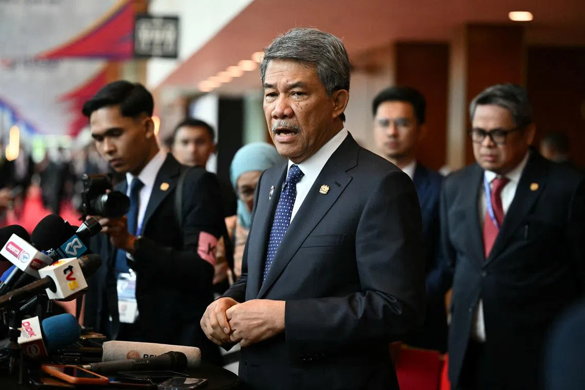 FILE PHOTO: Malaysia's Foreign Affairs Minister Mohamad Hasan takes part in a press briefing during the 58th ASEAN Foreign Ministers' meeting and related meetings at the Convention Centre in Kuala Lumpur on July 11, 2025. MANDEL NGAN/Pool via REUTERS/File Photo