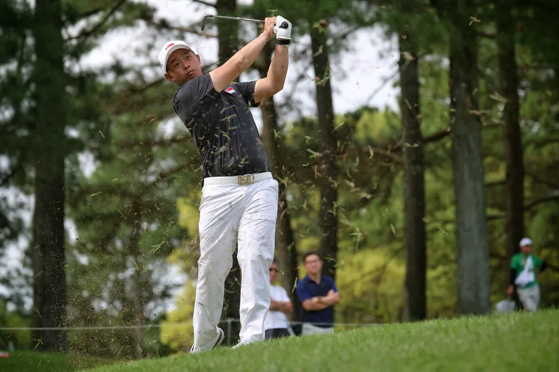 Singaporean golfer Nicklaus Chiam competing at the Asian Games in Japan, where he missed the halfway cut in the individual competition.