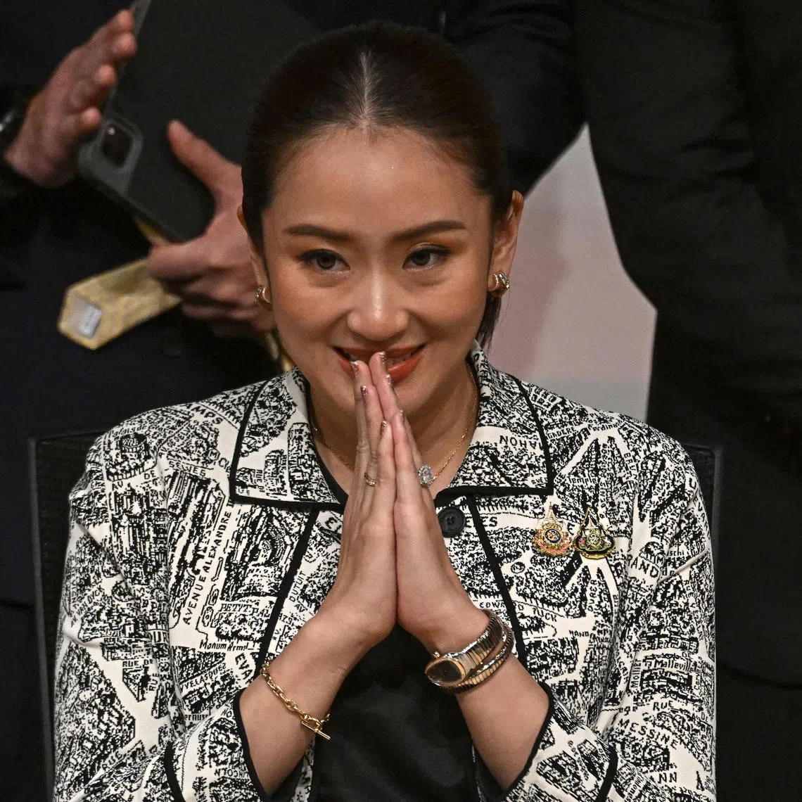 Pheu Thai party leader Paetongtarn Shinawatra at a press conference in Bangkok on Aug 15.
