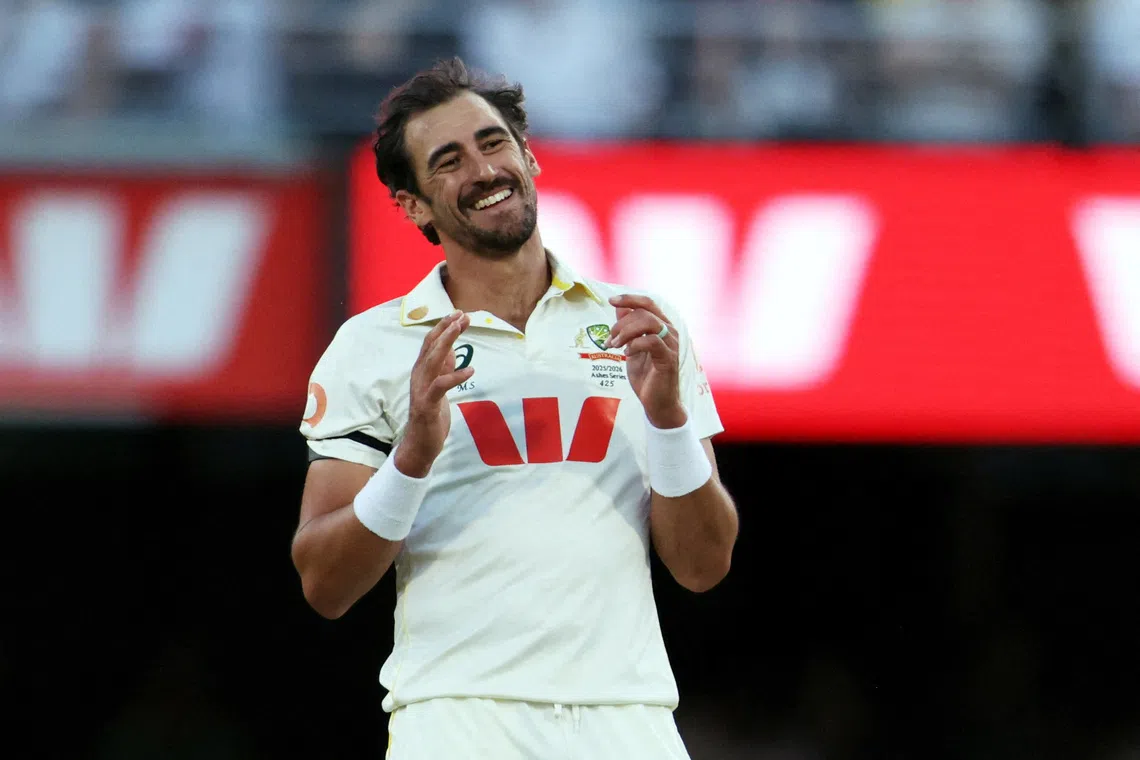 FILE PHOTO: Cricket - The Ashes - Australia v England - Second Test - The Gabba, Brisbane, Australia - December 4, 2025 Australia's Mitchell Starc reacts REUTERS/Hollie Adams/File Photo