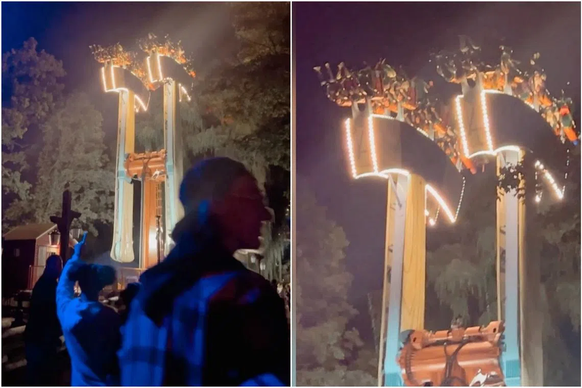 Videos on social media showed the ride's two hydraulic arms at 90 degrees, with riders hanging upside down at the top.