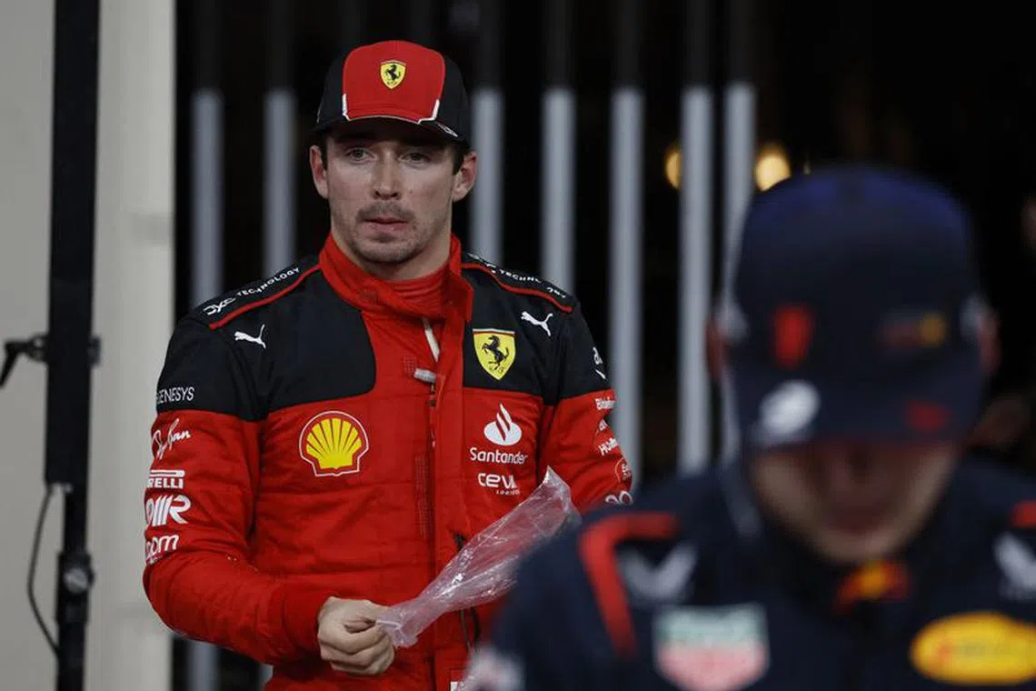 FILE PHOTO: Formula One F1 - Abu Dhabi Grand Prix - Yas Marina Circuit, Abu Dhabi, United Arab Emirates - November 25, 2023 Ferrari's Charles Leclerc after qualifying REUTERS/Hamad I Mohammed/File Photo
