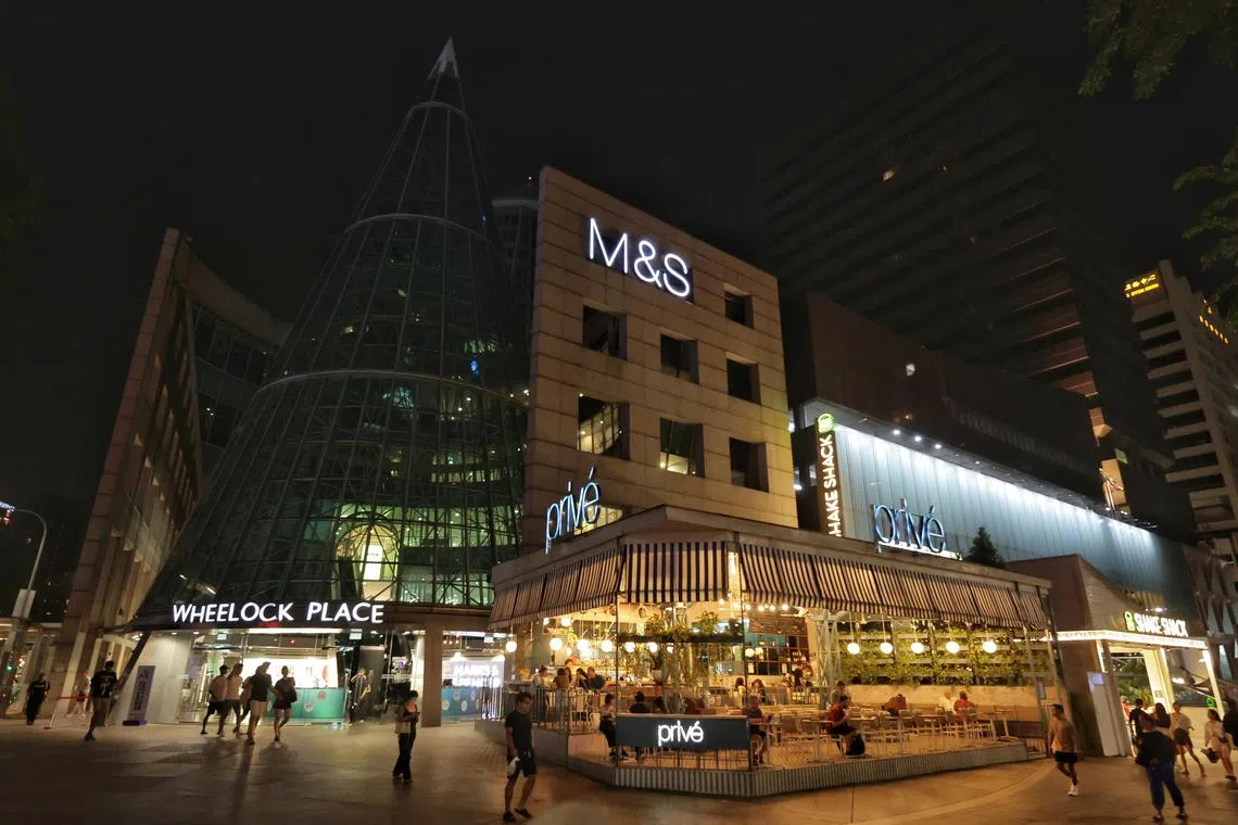 Wheelock Place with non-essential lights switched off after the WWF Earth Hour Switch Off moment at 8.30pm on March 23, 2024.