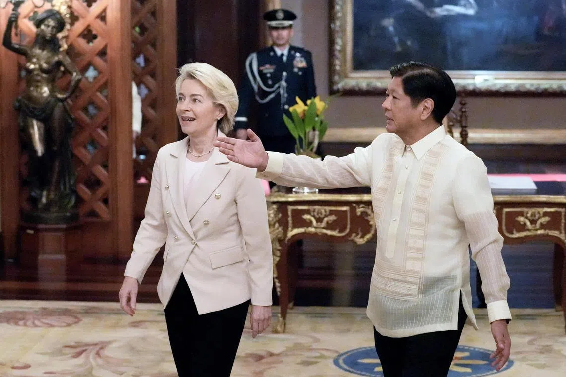 European Commission President Ursula von der Leyen (left) with Philippine President Ferdinand Marcos Jr in Manila on July 31, 2023.