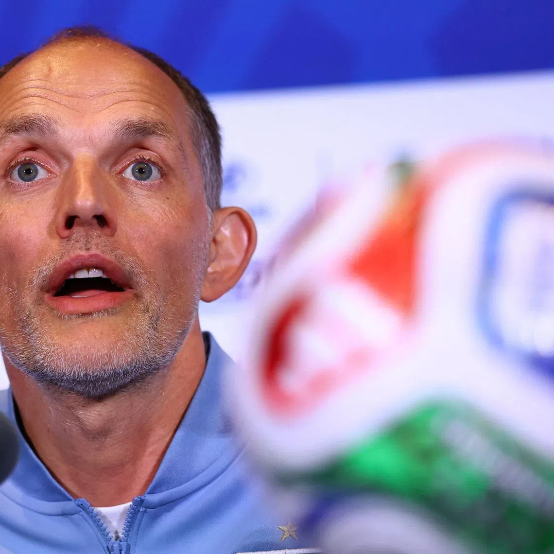 Soccer Football - FIFA World Cup 2026 - England Press Conference - Boston Stadium, Foxborough, Massachusetts, U.S. - June 22, 2026 England manager Thomas Tuchel during the press conference REUTERS/Peter Cziborra