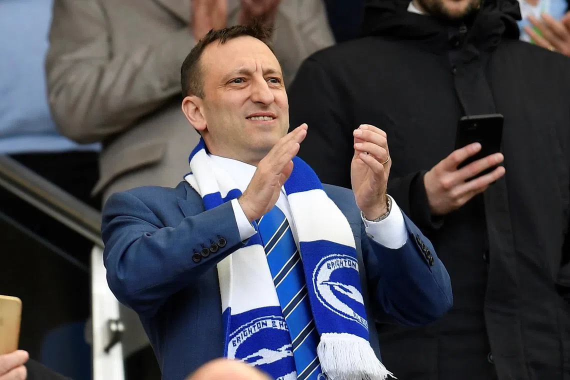 FILE PHOTO: Soccer Football - Premier League - Brighton & Hove Albion v Newcastle United - The American Express Community Stadium, Brighton, Britain - April 27, 2019  Brighton chairman Tony Bloom in the stands before the match   REUTERS/Toby Melville