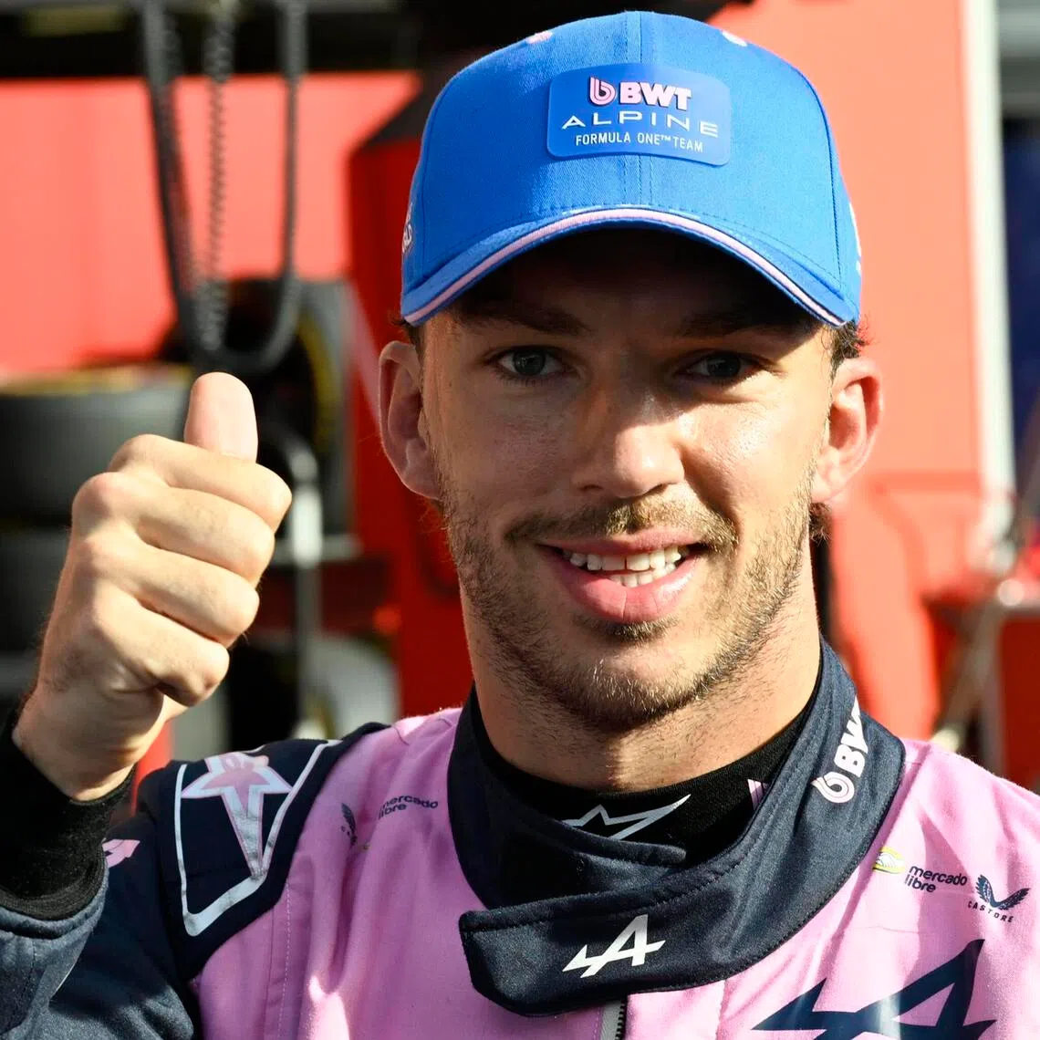 Alpine’s French driver Pierre Gasly celebrates securing pole position for the Italian Grand Prix.