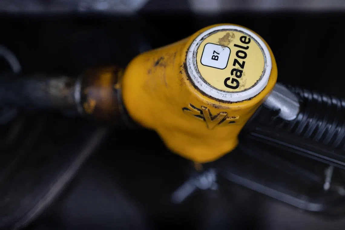 This picture taken on August 12, 2023 shows a fuel pump at a petrol station in Pluguffan, Western France. (Photo by Fred TANNEAU / AFP)