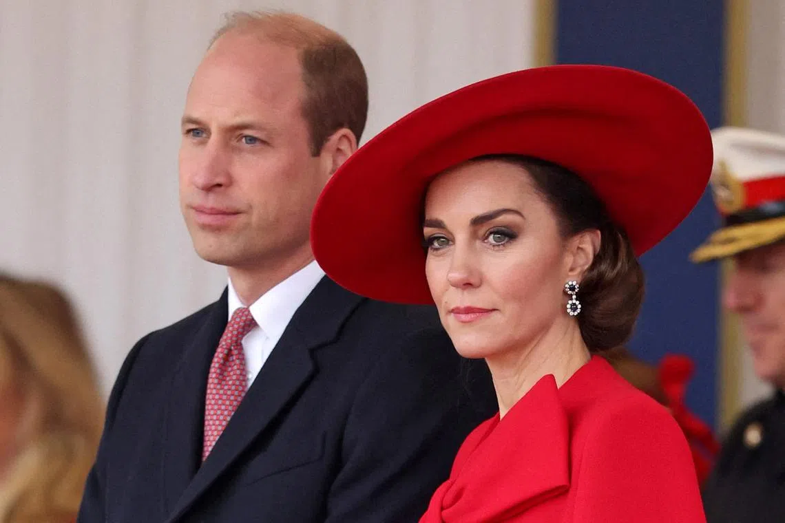 Britain's Prince William, Prince of Wales and Catherine, Princess of Wales at a ceremonial welcome in London, on Nov 21, 2023.