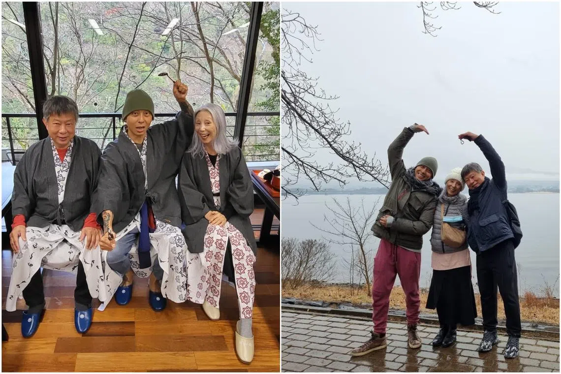 Ms Ong Bee Yan with her husband Richard Koh and late son Chia Rong Liang in Japan.