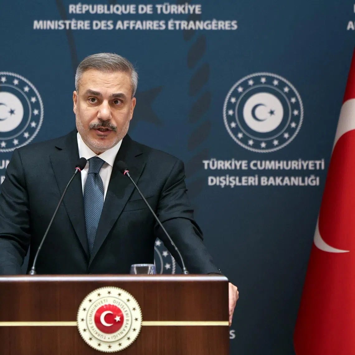 Turkish Foreign Minister Hakan Fidan speaks during a press conference after meeting with his Iranian counterpart Abbas Araqchi, in Istanbul, Turkey, January 30, 2026. REUTERS/Dilara Senkaya