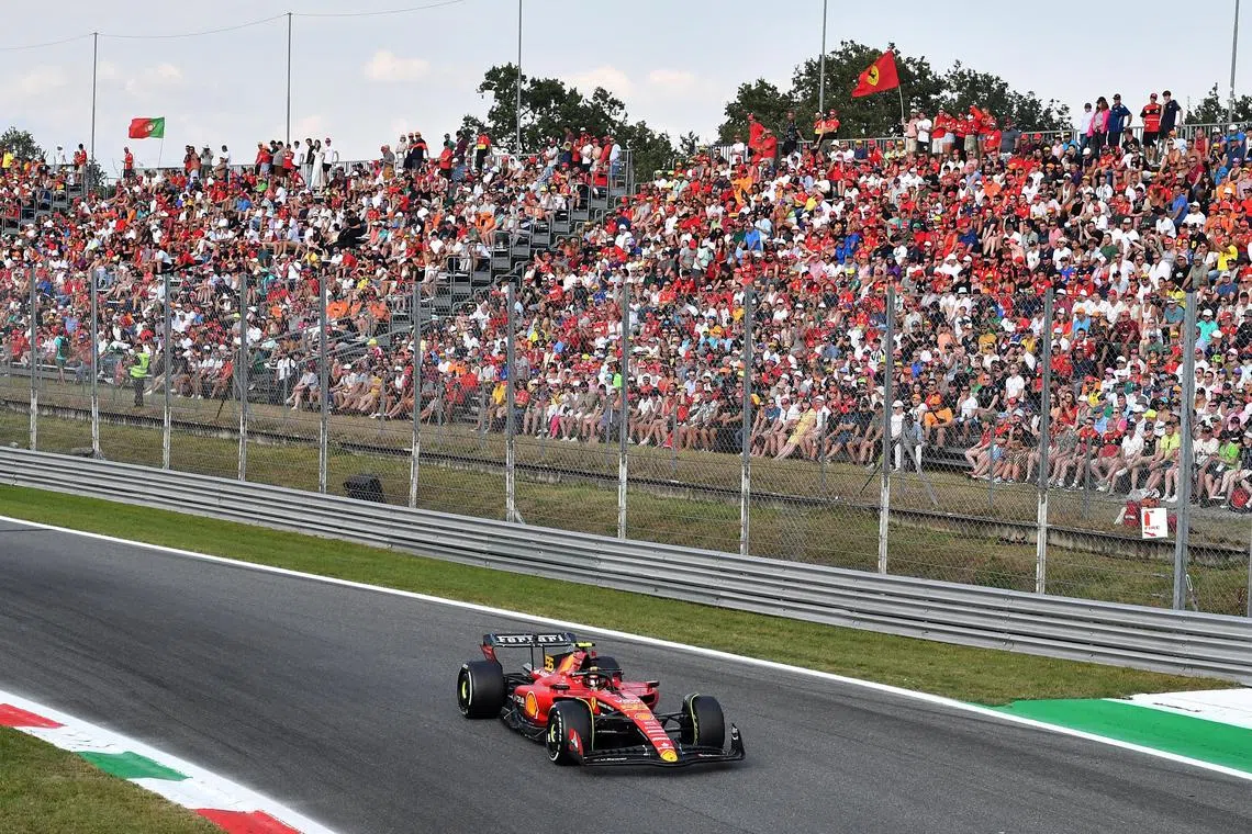 Ferrari's Carlos Sainz en route to clinching pole position during qualifying for the Italian Grand Prix.