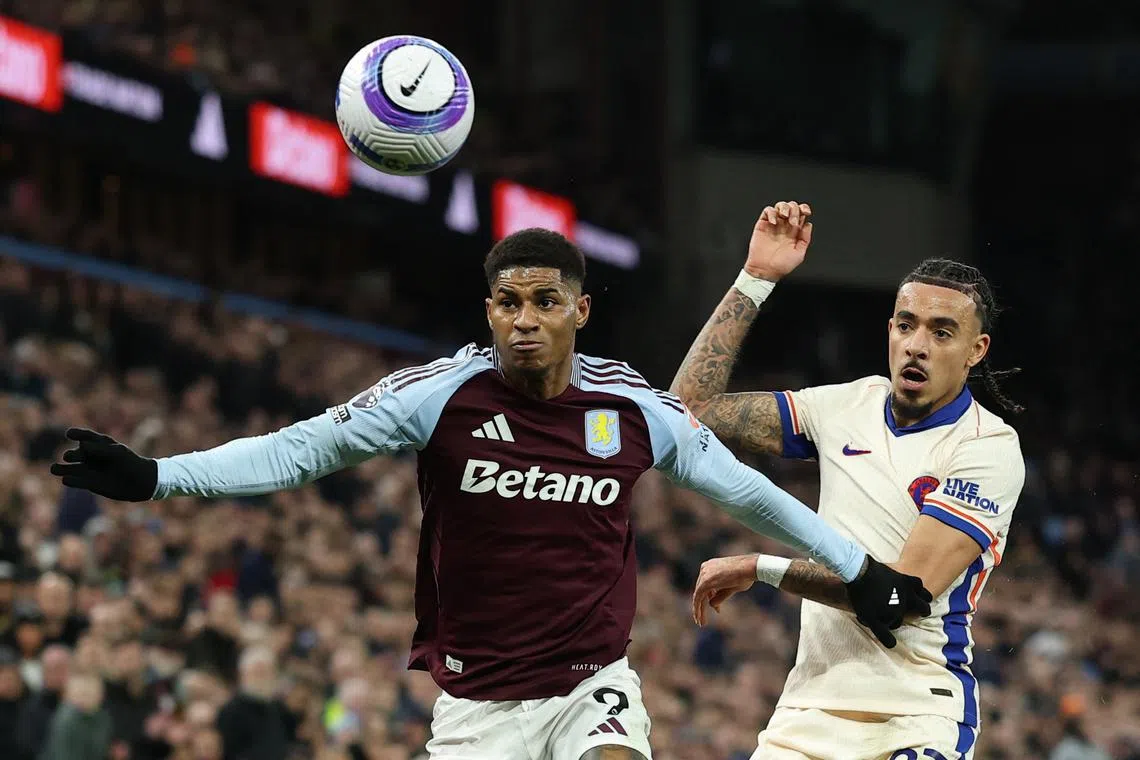 Soccer Football - Premier League - Aston Villa v Chelsea - Villa Park, Birmingham, Britain - February 22, 2025 Aston Villa's Marcus Rashford in action with Chelsea's Malo Gusto Action Images via Reuters/Lee Smith