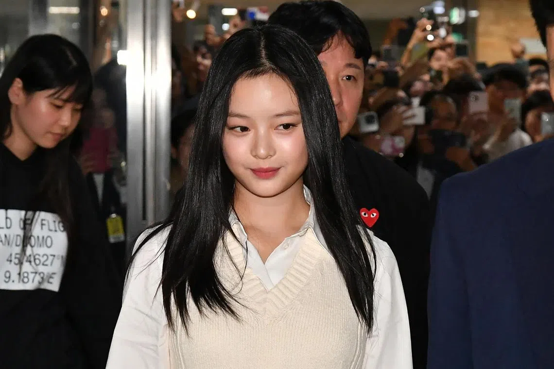Vietnamese-Australian singer Hanni of K-pop girl's group NewJeans arrives to testify at the National Assembly for hearing, in Seoul on Oct 15.