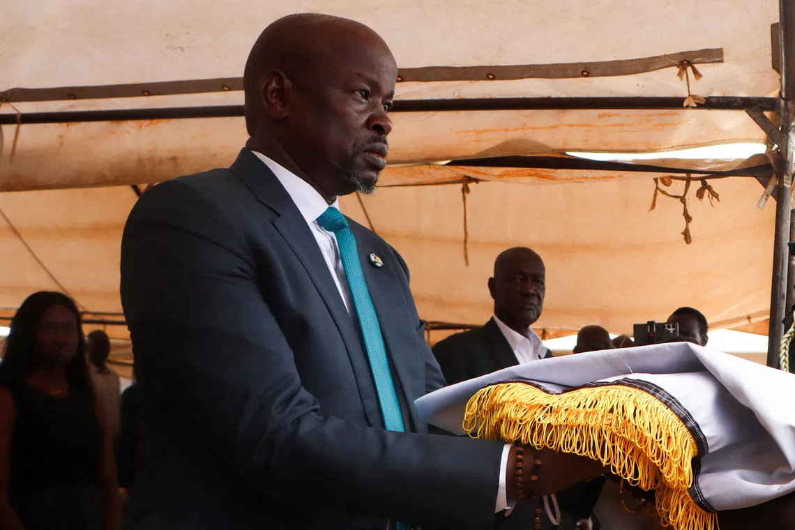 South Sudan's Vice President Benjamin Bol Mel attends the burial of a slain military commander at the Heroes Cemetery within Simba Grounds in Juba, South Sudan March 19, 2025. Picture taken March 19, 2025. REUTERS/Samir Bol/File Photo