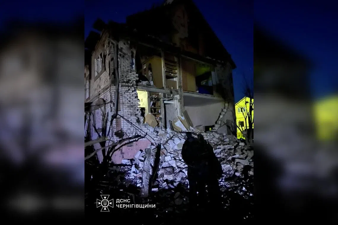 Three Russian missiles hit a residential area near the northern Ukrainian city of Chernihiv, killing one person, injuring four and destroying two houses.
