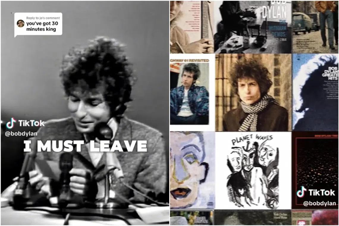 Bob Dylan posted a clip of himself appearing at a news conference in the 1960s and saying, “Good God, I must leave right away.”