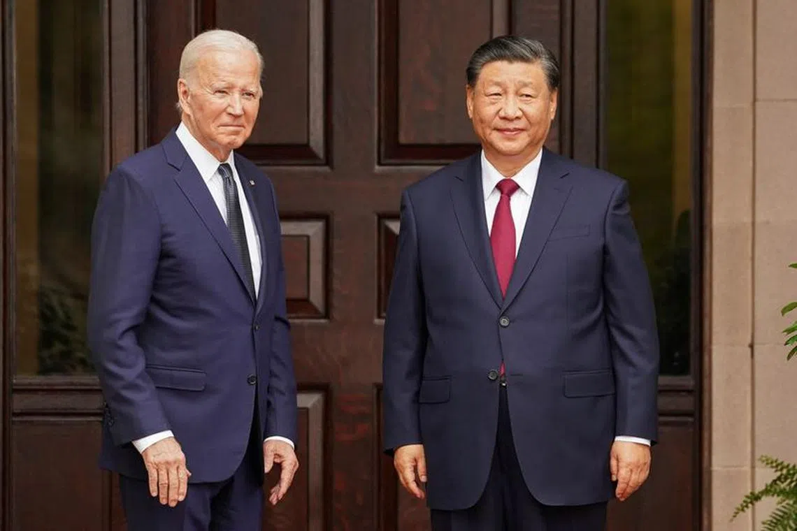 U.S. President Joe Biden meets with Chinese President Xi Jinping at Filoli estate on the sidelines of the Asia-Pacific Economic Cooperation (APEC) summit, in Woodside, California, U.S., November 15, 2023. REUTERS/Kevin Lamarque
