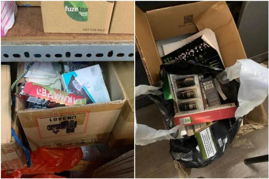 Vapes and related components seized during HSA's raid on Real Mate Mini-Mart on Aug 15, 2024.