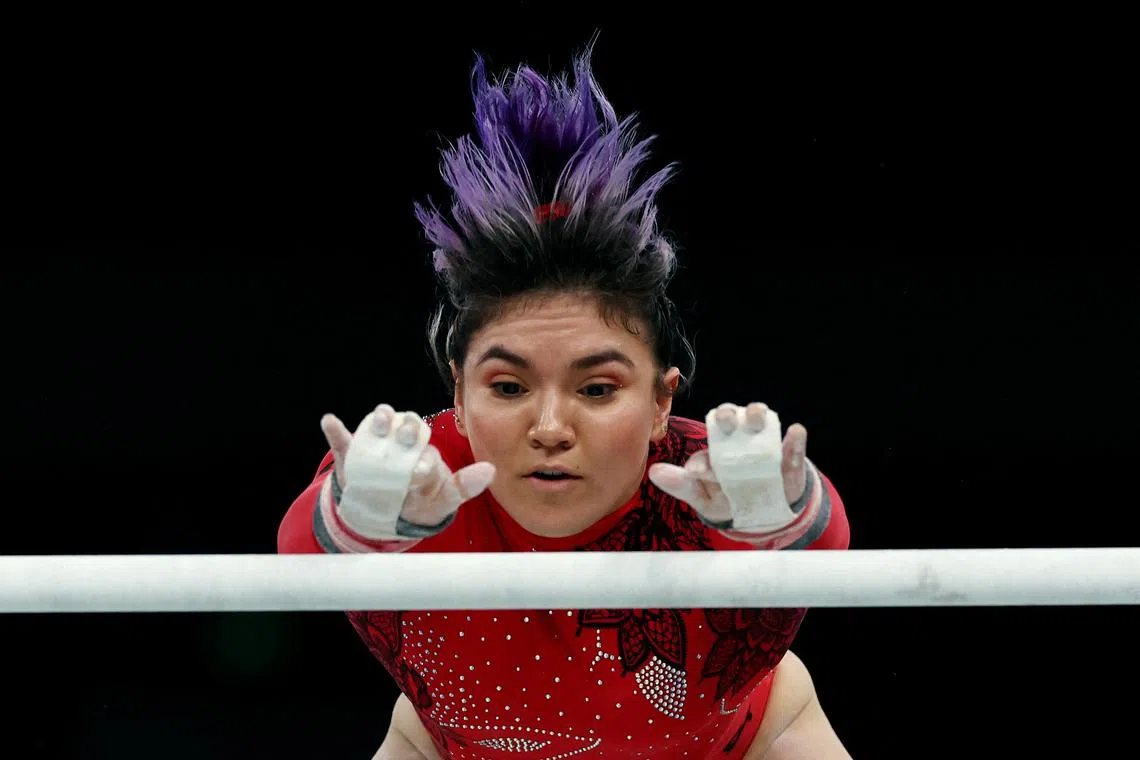 Paris 2024 Olympics - Artistic Gymnastics - Women's Podium Training - Bercy Arena, Paris, France - July 25, 2024. Alexa Moreno of Mexico during training REUTERS/Amanda Perobelli